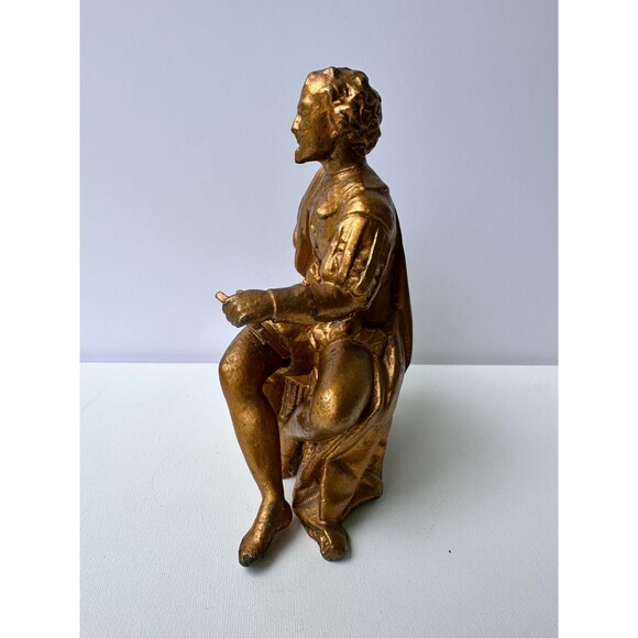 Vintage William Shakespeare Statue: Spelter, Gilt Bronze Finish, Literary Decor - Picture 3 of 5